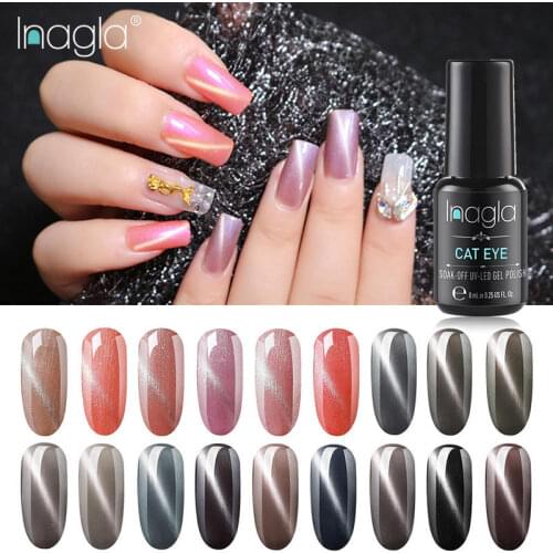 Inagla 8ML Starry Cat Eye Gel Nail Polish Nude Pink Grey Magnetic Cat Eye Gel Varnishes For Nails Pedicure Nail Art Manicure
