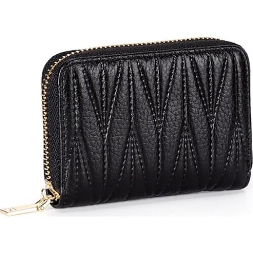 COMFORSKIN Genuine Leather Women Card Wallet Leather Short Pleated Zipper Card Holder For Female New Arrival 10 Pages Card Case
