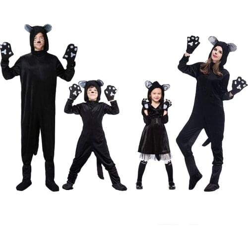 Black Cat Couple Costume Unisex Cosplay Adult Man Woman One-Piece Parent-Child Clothes Animal Party Stage Performance Dress