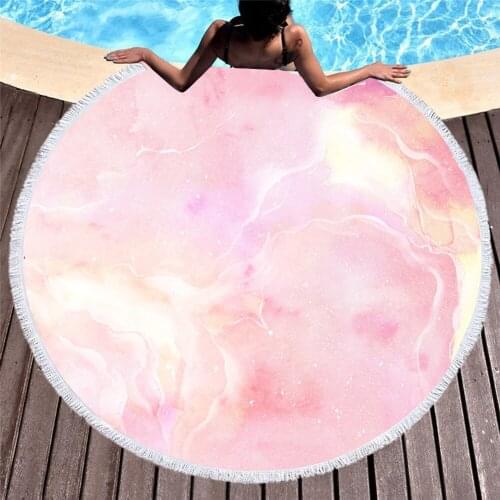 Beautiful Marble Pattern Beach Towel 3D Printed Microfiber 150cm Round Beach Towels Summer Toalla Tassel Yoga Mat T609