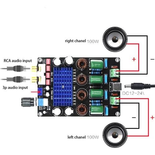 KYYSLB DC12-24V High Power 100W*2 XH-M590 Digital Power Amplifier Board TPA3116D2 Home Audio Amplifier Board Stereo