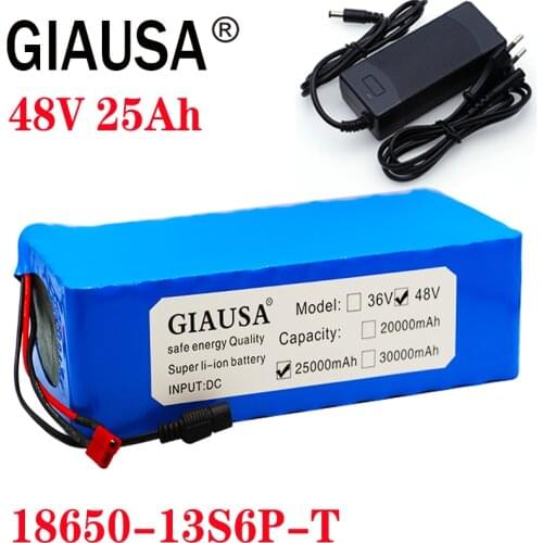 GIAUSA 48V 25ah 13s6p Lithium Battery Pack 48V 30AH 2000W electric bicycle battery Built in 50A BMS T plug+54.6V Charger