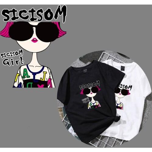 Fashion Letter Sunglasses Girl Printing Clothing Accessories Iron On Transfer Sexy Girl Appliues for Clothese Sticker Decor