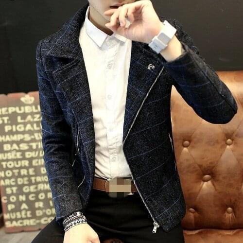 England Style Autumn Mens Personality Plaid Jackets Fashion Long Sleeve Zip Turn Down Collar Plus Size Slim Fit Male Short Coats