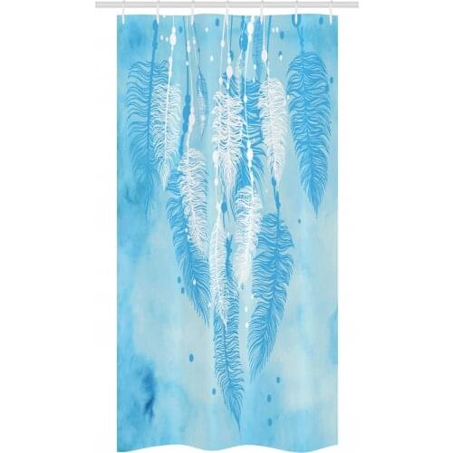 Tribal Blue Watercolor Shower Curtain Set Grunge Drops Feathers Waterproof Fabric Narrow Bath Curtain Bathroom Decor with Hooks