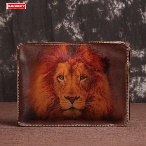 New Genuine Leather Mens Handbags Retro Male Casual File Crossbody Bags Shoulder Messenger Bag Clutch Bag IPAD Envelope Bag Men