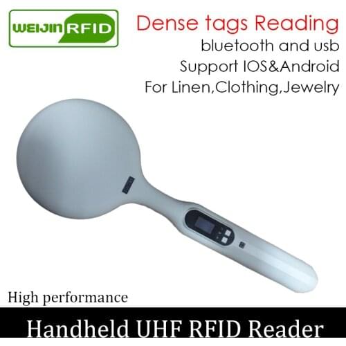 UHF RFID handheld reader dense tag reading portable encoder bluetooth linen clothing jewelry inventory scanner writer copier