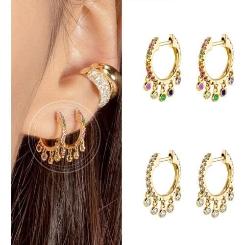 S925 Silver Hoop Earrings Ins Fashion Temperament Personality Joker Earrings Inlaid with Colored Zircon Ear Buckle Earrings