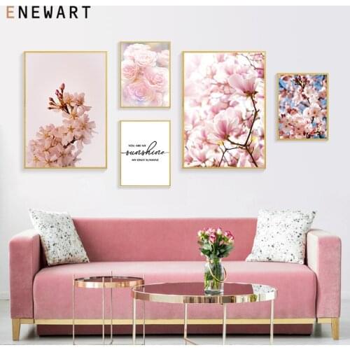 Scandinavian Pink Flower Magnolia Canvas Posters and Prints Optimistic Quote Picture Wall Art Painting Nordic Home Decor