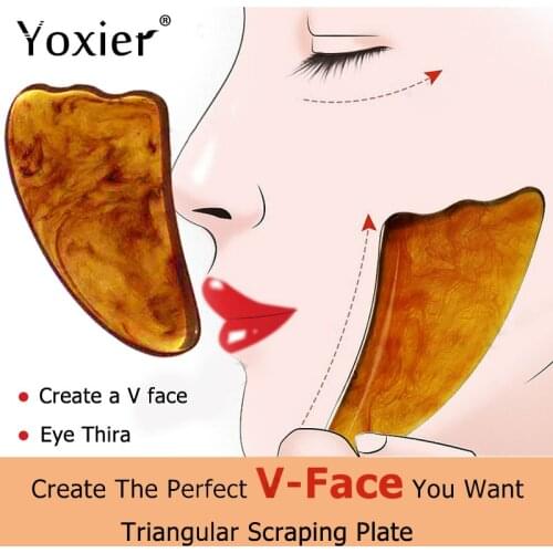 1pc Natural Jade Gua Sha Scraper Board Massage Horn Board V Face Thin Face Lift Facial Skin To Remove Wrinkles Beauty Care Tool