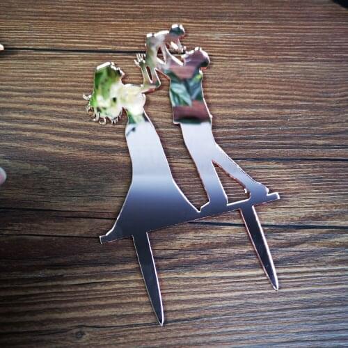 Family Wedding Cake Topper,Bride&Groom holding baby color mirror rose Cake Topper,Couple with baby Wedding Party Decor Supplies