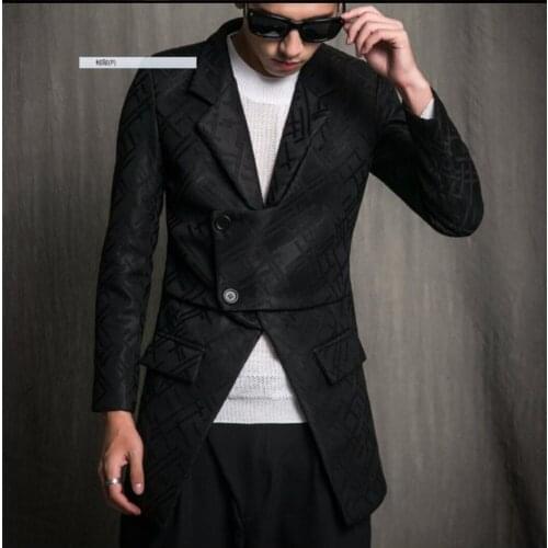 Spring Men New Fashion Slim Plaid Suit Single Blazers Top Outerwear Hairstylist Nightclub Personality Long Coats Singer Costumes