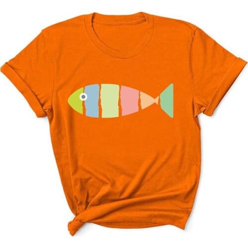 Fish Woman Print Harajuku Summer Tshirts Casual Round Neck Short Slee Top Tee Shirt TX9547