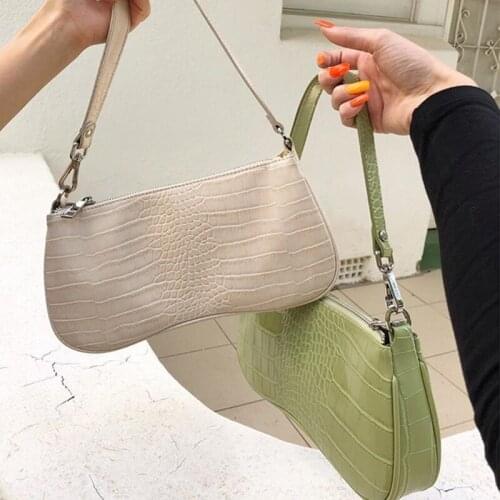 PU Retro Crocodile Print Shoulder Bag Woman Designer Solid Zipper Underarm Tote Women Soft-Faced Luxury Brand Shoulder Bag 2021