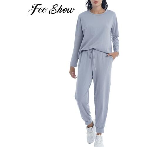 Womens Spring Autumn Casual Tracksuits Running Sets 2Pcs Sweatshirt Top Fitness Outfits Sportswear Loose Pants Set Leisure Wear