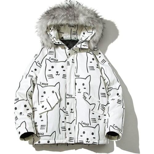 Women Winter Parkas 2020 New Winter Cat Cartoon Thicker Women Parkas Jacket Fashion Fur Collar Hooded Warm Cotton Coat Jacket
