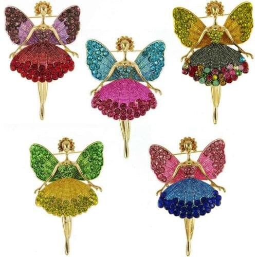 TianBo 5 Colour Enamel Princess Fairy Brooch angel wings Ballet Girl Banquet Dress Suits Scarf Women Brooches Pin Size 5.9*4CM