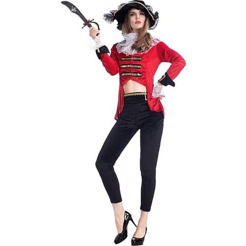 Red Female Warrior Queen Cosplay Women Halloween Pirates of the Caribbean Costumes Carnival Purim Parade Role Play Party Dress