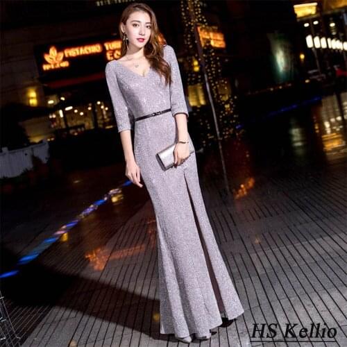 Red Carpet Celebrity Dress Silver Shiny Mermaid Formal Evening Dresses Women Vneck Floor Length With Sash