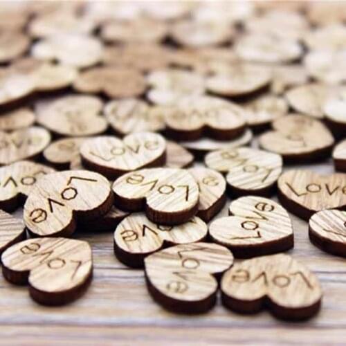 100Pcs Rustic Wood Wooden Love Heart DIY Wedding Table Scatter Decoration Crafts