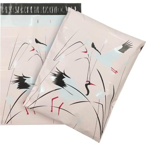 100Pcs Light Pink Shipping Envelope Crane Printed Plastic Packaging Bag Waterproof Courier Bags Thicken Poly Mailers 10x13 inch