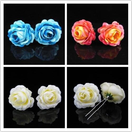 12 Pcs Handmade Silky Flower Hair Clip Bridal Wedding Prom Fabric Rose Hair Pins