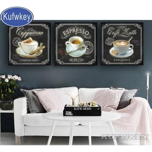 3 Pcs Sets Kitchen Vintage Coffee Diy Diamond Painting Full Diamond Embroidery Rhinestone Kit Triptych Home Decor