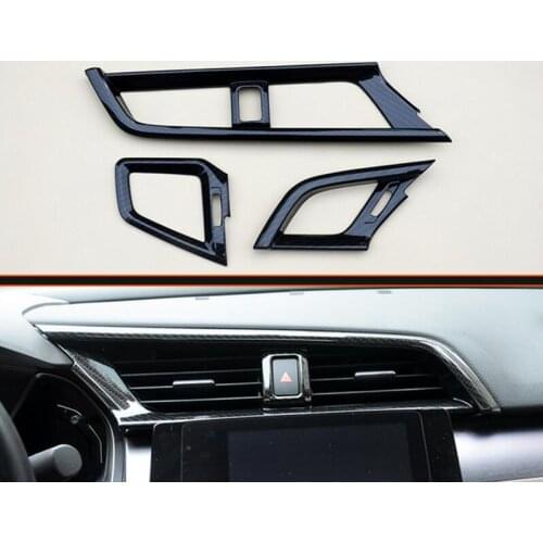 For Honda Civic 2016 2017 Inner Carbon Fiber Front Air Vent Outlet Dashboard Console Frame Trim Cover Molding Car Styling 3pcs