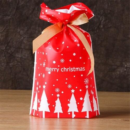 5/10pcs Xmas Santa Gift Bag Candy Bag Drawstring Bag Snowflake Crisp Bag Merry Christmas Decorations for Home New Year Presents
