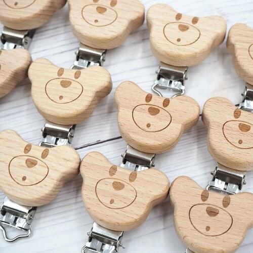 Chenkai 50PCS Wooden Pacifier Clips DIY Organic Eco-friendly Nature Baby Pacifier Rattle Teething Grasping Sensory Toy
