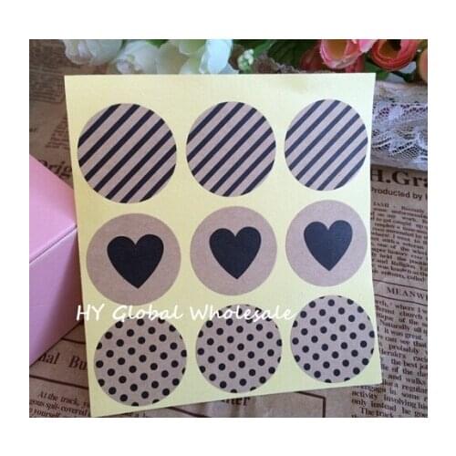 90pcs/lot Vintage Fashion Black Heart Wave Dot Diagonal Stripes Leather Color Seal For Gift Seal Sticker Label