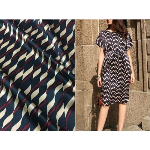 140cm wide 19mm natural silk satin fabric irregular geometric stripes inkjet elastic silkworm dress pants shirt fashion cloth