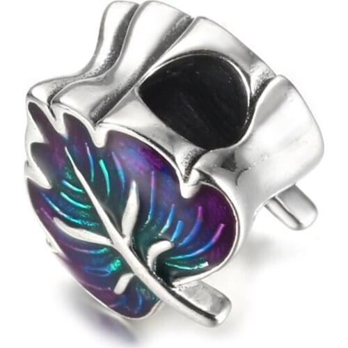 Authentic S925 Bead DIY Jewelry Coloured Leaf Charm fit Lady Bracelet Bangle DIY Jewelry