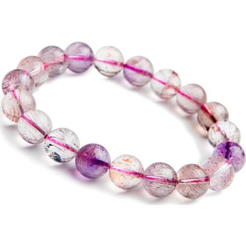10mm Genuine Natural Super 7 Seven Melody Stone Round Crystal Beads Bracelets Women Femme Charm Stretch Bracelet