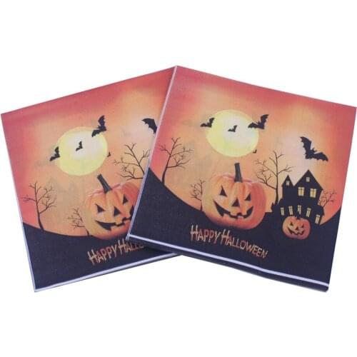 33*33cm 20pcs/lot Happy Halloween Bat Pumpkin Colored Printed Paper Napkin Towel Paper Halloween Party Bar Decoration