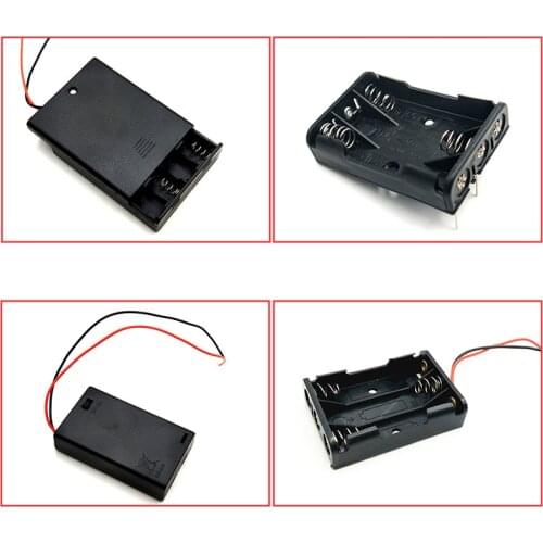 3 Slots AA/AAA Size Power Battery Storage Case Box Holder Leads With switch&lid for DC motor led light power 5v