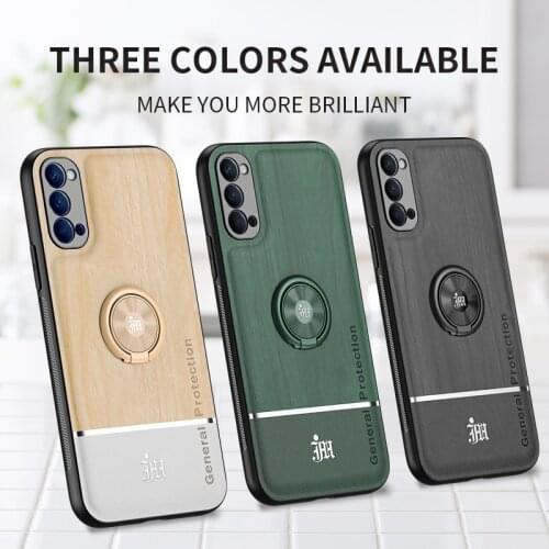 For OPPO Reno 4 3 PRO Adsorption Ring Bracket Cover Cases Bionic Wood Grain Splicing Phone Case