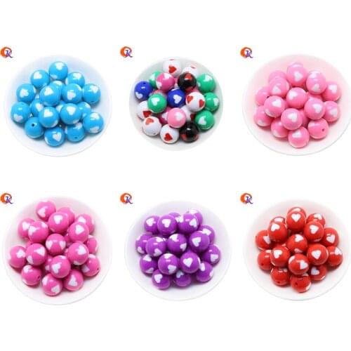Cordial Design 100pcs/lot 20mm Choose Color Chunky Round Resin Printed Beads Lovely Heart Shape Beads For Bubblegum Necklace