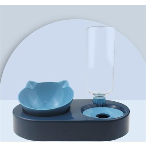 Cat Face Double Bowl Pet Automatic Food Water Dispenser Dog Dish Bowls With Raised Stand Protection Cervical Pets Cats Feeders