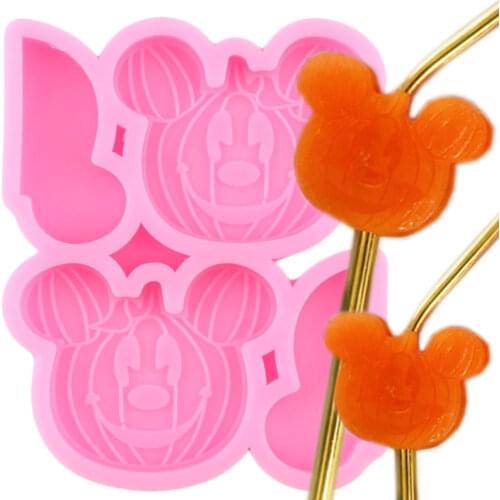 Disney Mickey Head Pumpkin Straw Topper Silicone Mold Chocolate Candy Fondant Cake Decorating Tools Keychain Epoxy Resin Moulds