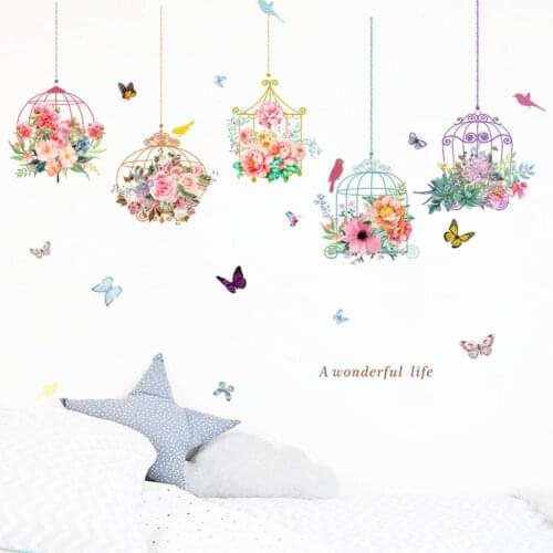 Idyllic Bird Cage Wall Sticker Kid Room Decoration Sticker Floral Study Hallway Decorative Stickers Self-adhesive Wallpaper