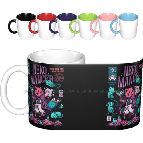 Nekomancer Ceramic Mugs Coffee Cups Milk Tea Mug Cats Kitty Cute Comics Old Dead Spooky Creepy Halloween Horror Comic Books