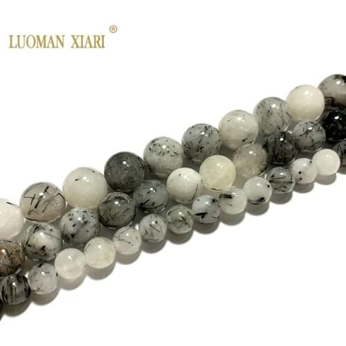 Fine AAA 100% Natural Black Rutilated Quartz Round Stone Beads For Jewelry Making DIY Bracelet Necklace 6/8/10 mm Strand 15