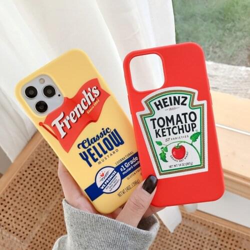 Cute Ins Heinz Tomato Ketchup Mustard Soft Silicon Cover Cases for iphone 12 11 Pro MAX 6 7 8Plus X XS XR Candy TPU Coque