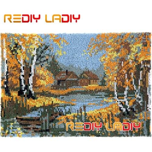 Latch Hook Rug Kits Autumn Lake Plush Wall Tapestry DIY Carpet Rug Thick Yarn Arts Cushion Crocheting Floor Mat Home Decor Gifts
