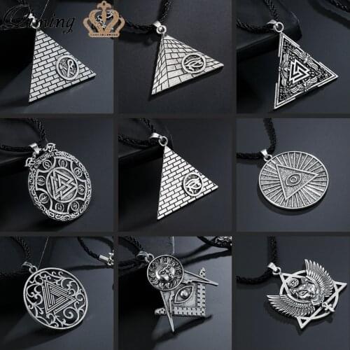 Viking Eye Of Horus Amulet Women Men Neckalce Pyramid Egyptian Ancient Jewelry Valknut Scandinavian Pendant Necklace