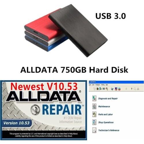 Latest AllData Auto Repair Software All data 10.53 for Cars and Trucks in 750gb HDD usb 3.0 Technical Support via Teamviewer