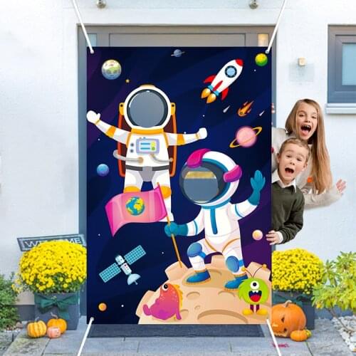 Space Photo Backdrop Props Banner Astronaut Face Photography Background Universe Theme Pretend Play Party Game Supplies for Kids