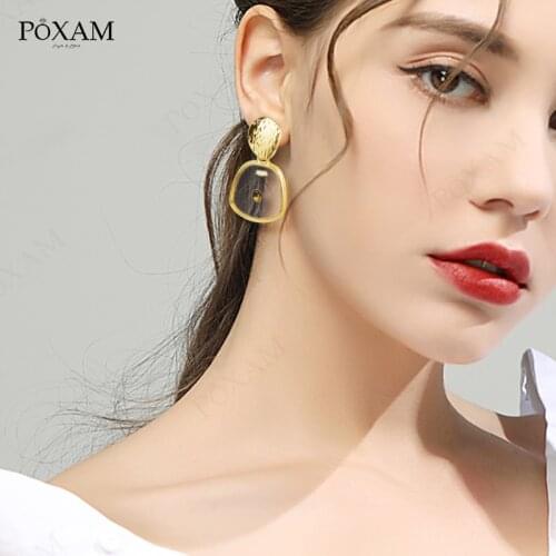 New Korean Round Statement Drop Earrings 2019 For Women Fashion Vintage Geometric Acrylic Gold Hanging Dangle Earring Jewelry