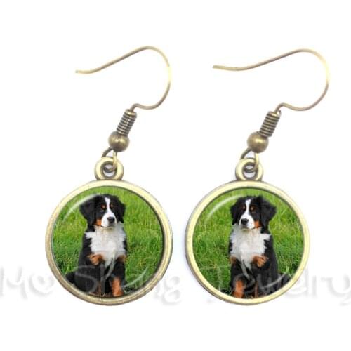 The Animal Earrings Round Glass Dome Dog Pattern Series Drop Earrings Dog Lover Creative Gift Can Customize Your Beloved Pet